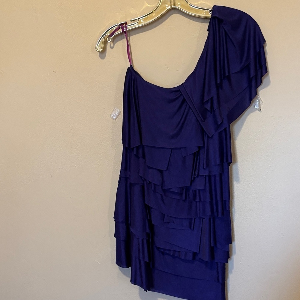 BCBGMaxAzria One-Shoulder Ruffle Dress in Rich Purple